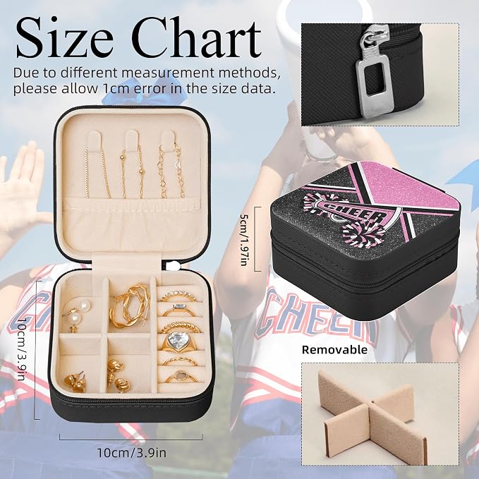 Cheerleader Travel Jewelry Case, Cheer Travel Jewelry Box for Women, Mini Jewelry Travel Case for Cheer Team, Cheerleader Gifts for Girls (Pink) - Image 2
