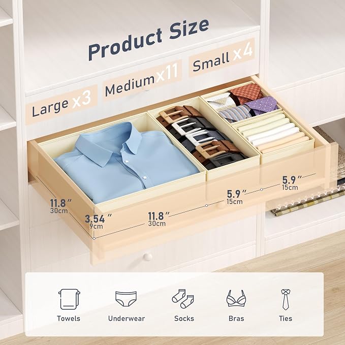 DIMJ Drawer Organizer Clothes - 18 Pack Closet Drawer Organizer Bins for Baby Clothes Storage, Fabric Dresser Organizer for Nursery Bedroom, Foldable Small Drawer Dividers for Underwear Socks - Image 3