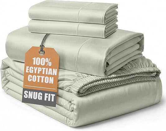 LANE LINEN 100% Egyptian Cotton Bed Sheets sábanas California King, Soft & Comfy Thick Bedding Sheets & Pillowcase Set, Machine Wash 16" Deep Pocket Cal King Sheet Set -Mineral