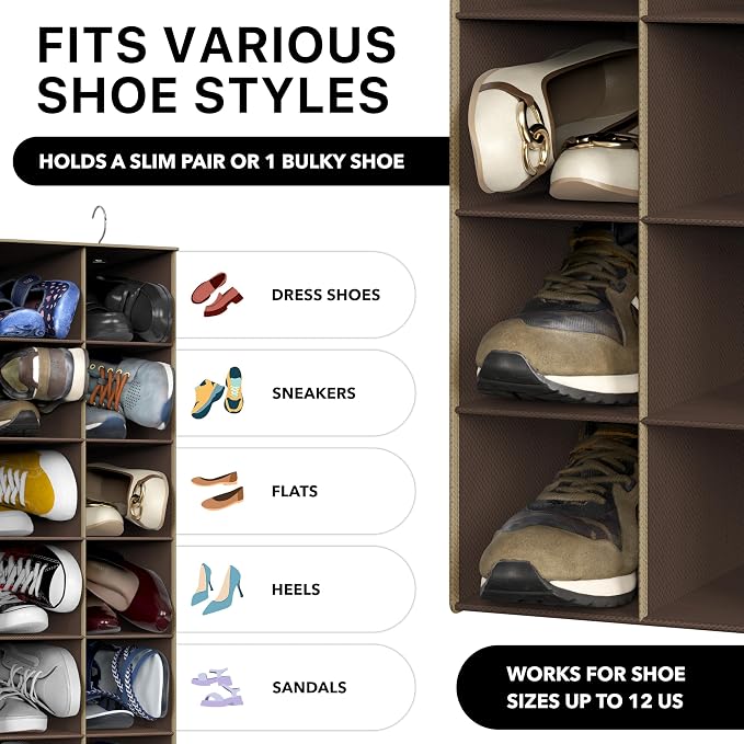Simple Houseware 20 Section Shelves Hanging Shoes Organizer Holder for Closet, Brown - Image 4