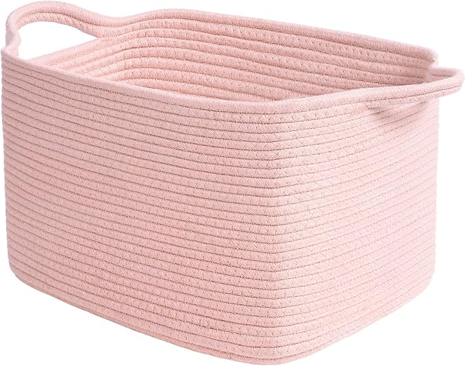 Goodpick Pink Storage Baskets for Organizing, Woven Rope Baskets for Shelves, Baby Basket for Nursery, Toy Storage Bins, Decorative Empty Gift Basket, 13" x 10" x 9" by Goodpick