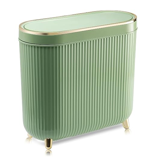 Supteron Bathroom Trash Can with Lid 3.2 Gallon Narrow Trash Can Small Plastic Trash Bin 12 Liter with Press Type Lid for Bedroom Bathroom, Mint Green by Supteron