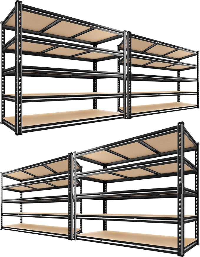 REIBII 48" W Garage Shelving 3080LBS Storage Shelves 5 Tier Industrial Shelving Adjustable Metal Storage Shelves for Garage, Basement, Warehouse, Commercial, Easy Assemble, 48" W x 72" H x 24" D, 4PC by REIBII