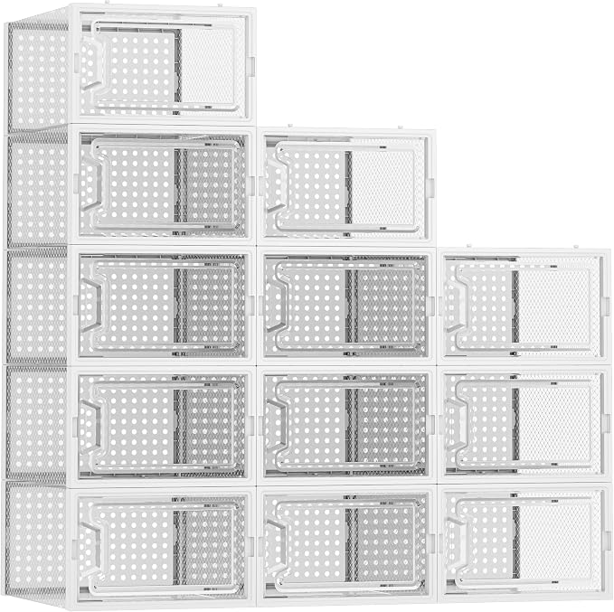 HOMIDEC Shoe Storage, 12 Pack Shoe Organizer for Closet, Shoe Boxes Clear Plastic Stackable Shoe Containers with Lids for Size 10 - Image 9