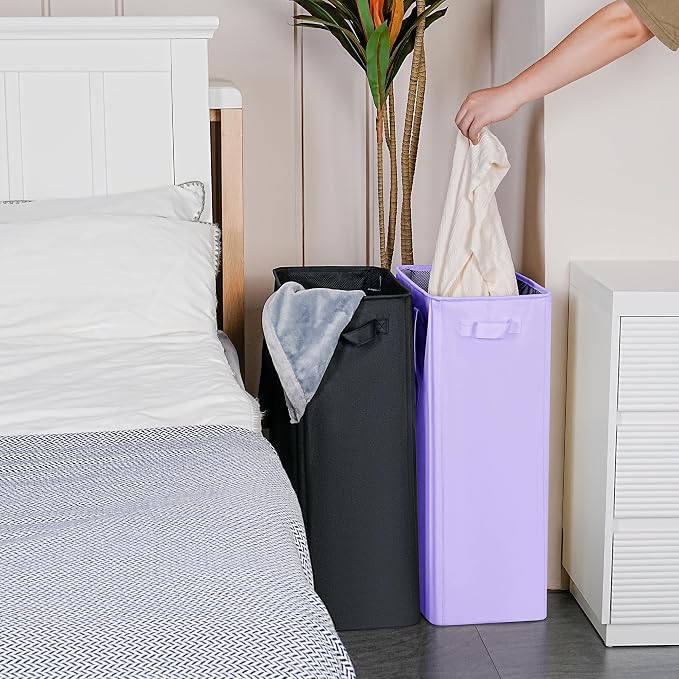 efluky Slim Laundry Basket, Narrow Laundry Hamper with Handles, Collapsible Dirty Clothes Hamper, Tall Laundry Bin for Laundry Room, Dorm and Bedroom, 19.8 Gallon (75L) Light Purple - Image 4