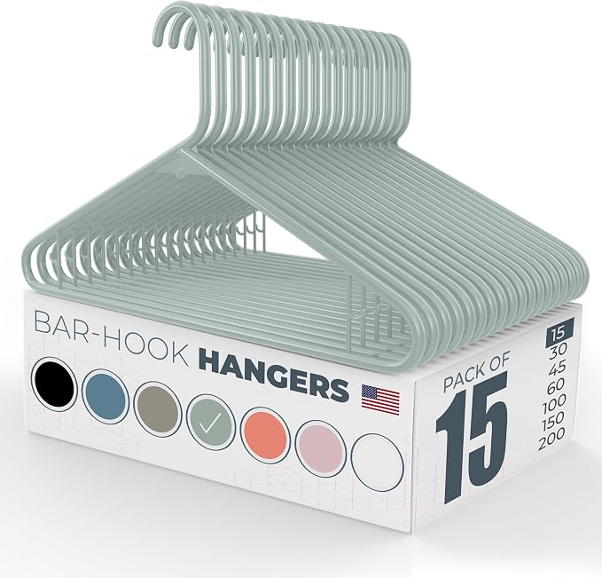 Neaties Plastic Hangers 15 Pack – Made in The USA – 6lb Capacity Standard Clothes Hangers with Strap Hooks for Dresses, Lingerie, Shirts, Pants, and Jackets – Mint by NeatiesHangers