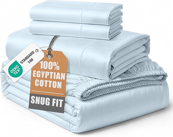 LANE LINEN 100% Egyptian Cotton Bed Sheets King Size, 15 inch Extra Deep Pocket King Sheets, Natural Cooling NO Pill Fade Resistant Cotton Sheets King Elegant Jaquard Swiss Dot - Ice Melt