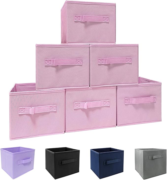 EBIGIC Pink Bins[6 Pack] 9.0"x7.5"x7.5" Small Size Fabirc Foldable Closet Toy Organizer Collapsible Cloth by BIGIC… by EBIGIC