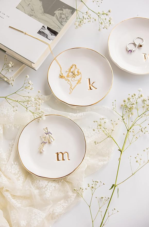 COLLECTIVE HOME - Ceramic Jewelry Tray, Decorative Trinket Dish for Rings Earrings Necklaces Bracelet Watch Keys, Birthday Mother's Day Christmas Gift for Women, 4.75", White Surface (P) - Image 5