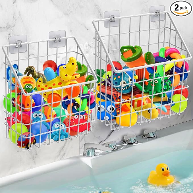 Greentainer 2 Pack Bath Toy Storage Organizer, Large Rustproof Metal Wire Basket, Wall Mounted Hanging Bathtub Holder, Bathroom Shower Caddy for Tub Toys & Toiletries by Greentainer