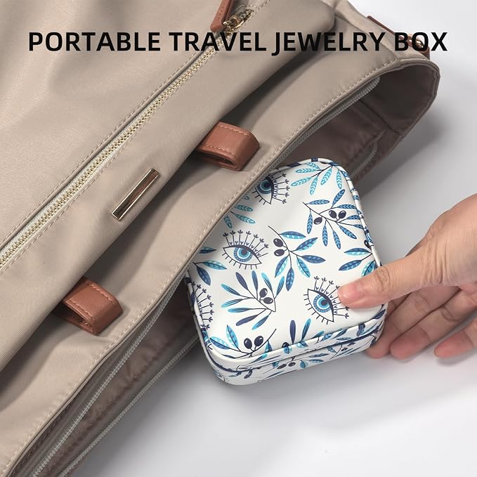shunmei Mini Travel Jewelry Box,PU Leather Portable Jewelry Organizer Case,Art Accessories Storage Holder Boxes for Earring, Necklace, Rings, Bracelets (Leaf) - Image 2