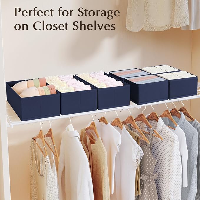 DIMJ Drawer Organizers Clothes, Set of 8 Dresser Organizer Bins, Fabric Closet Organizers and Storage, Shallow Drawer Dividers for Nursery, Clothing, Baby Clothes, Socks, Underwears, Tie (Navy Blue) - Image 5