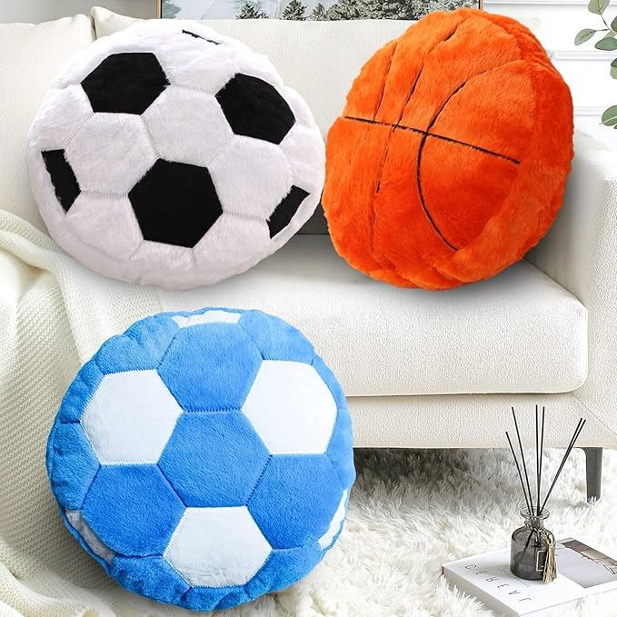 Plush Soccer Pillow 2 Pack, Soft Fluffy Round Soccer Ball Shaped Throw Pillows for Kids Room, Sofa & Bed Decor, Seat Cushion Alternative for Gaming & Sports Room 15.7 Inch