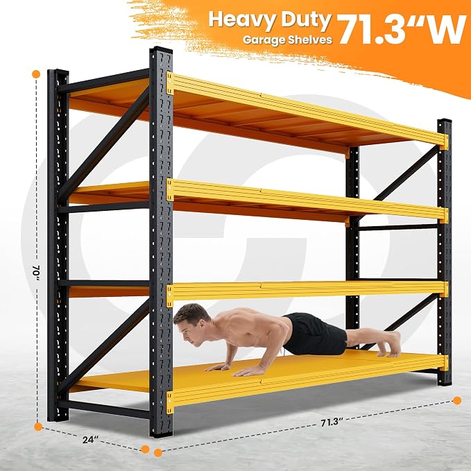 71”W Garage Shelving Units, 5000LBS Storage Shelves Heavy Duty, 24" Deep Metal Shelving Rack, 4 Tier Large Tall Industrial Shelving , Adjustable Standing Shelf for Warehouse / Shop 71"W x 24"D x 70"H - Image 2