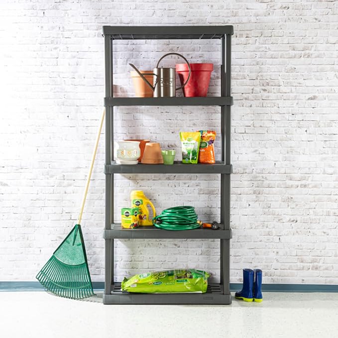 Sterilite 5 Shelf Unit, Heavy-Duty Shelving Storage Rack for Home and Garage, Gray - Multipurpose Plastic Organizer Shelves for Smart Organization - Image 6