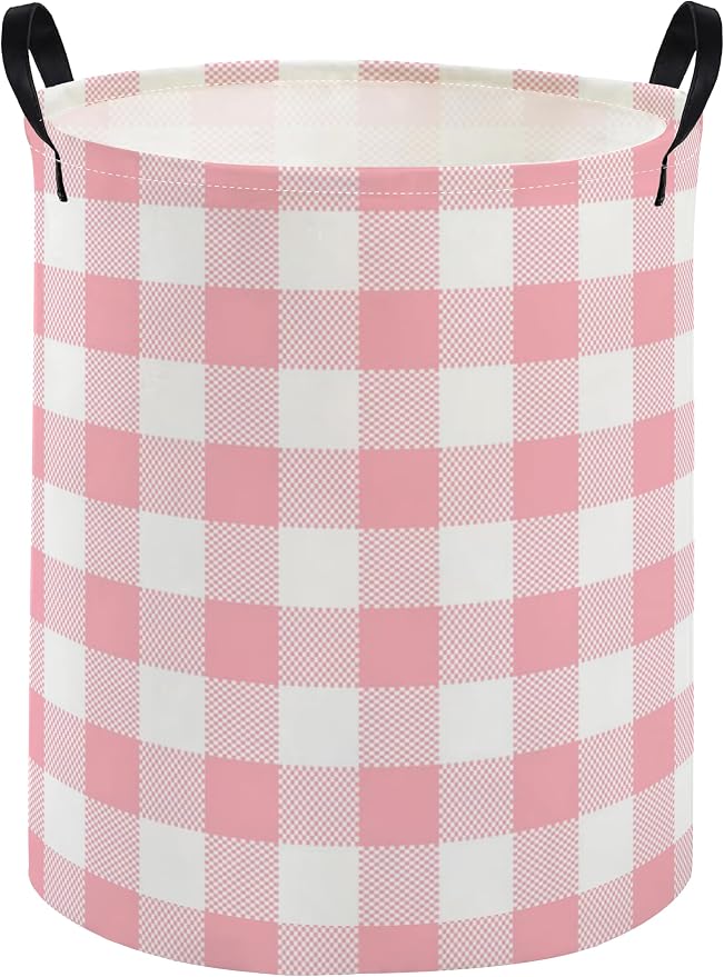 Kids Laundry Basket Pink Hamper for Nursery Girls Hamper Cute Kids Storage Bin Organizer Room Decor for Home(Pink Grid) by DDBASKET