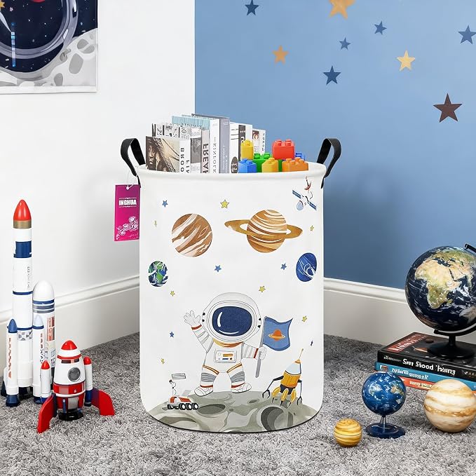 Laundry Hamper Large Canvas Fabric Lightweight Storage Basket/Toy Organizer/Dirty Clothes Collapsible Waterproof for College Dorms, Boys and Girls Bedroom,Bathroom(Space astronaut) - Image 4