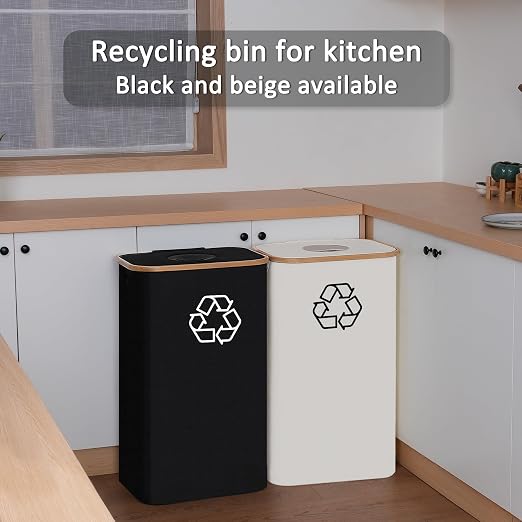 iEGrow 29 Gallons Recycling Bins for Kitchen, Indoor Recycle Bins with Lid, 110L Large Recycle bin with 2 Removeable Reusable Inner Bags, for Bottles Cans Glass Plastice Cartons(Beige) - Image 7