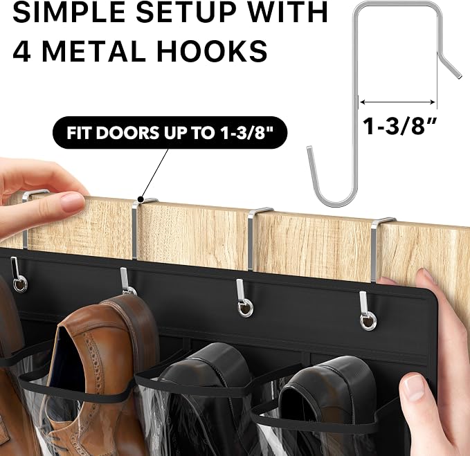 Simple Houseware 24 Pockets Large Clear Pockets Over The Door Hanging Shoe Organizer, Black (56" x 22.5") - Image 5