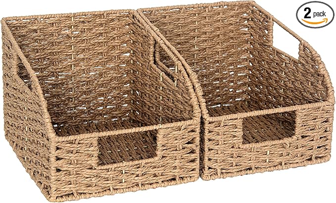 StorageWorks Wicker Baskets for Organizing, Pantry Organizers and Storage, Round Paper Rope Storage Basket for Pantry Shelves, Orange, 2 Pack by StorageWorks