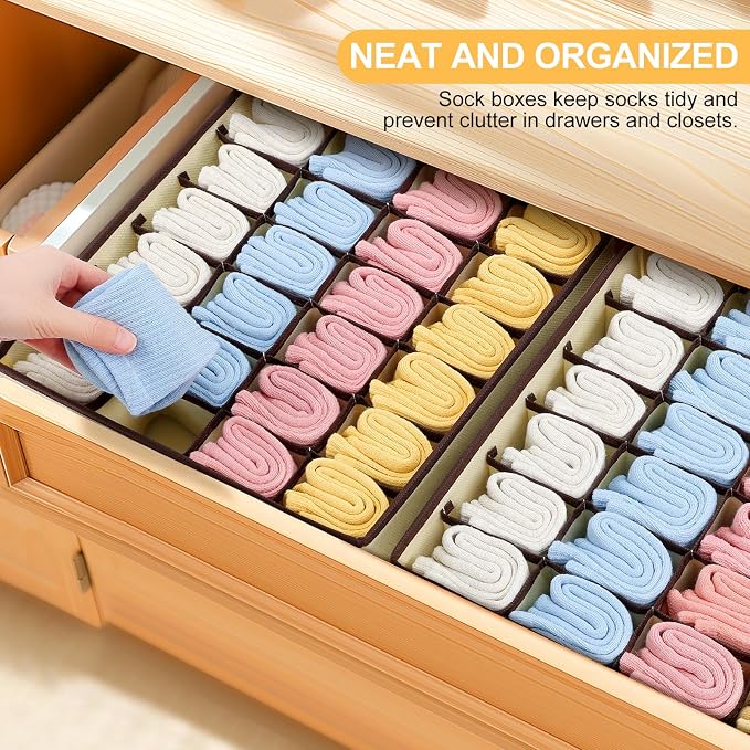 Joyoldelf Sock Organizer Drawer Organizer - Underwear Organizer, 24 Cell Collapsible Closet Organizers and Storage Sock Holders Organizers for Storing Socks, Ties, Belts 6 Pack Beige - Image 4