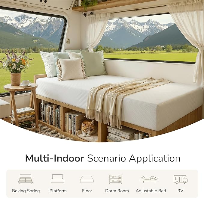 MLILY Short Queen RV Mattress in a Box, 10 inch Mattresses for RVs, Campers & Trailers, Green Tea Memory Foam Mattress for Cool Sleep & Pressure Relief, Medium, 60" x 75"