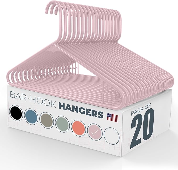 Neaties Plastic Hangers 20 Pack - Made in the USA - 6lb Capacity Standard Clothes Hangers with Strap Hooks for Dresses, Lingerie, Shirts, Pants, and Jackets - Rose by NeatiesHangers
