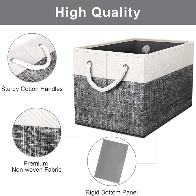 Fab totes Storage Bins [8-Pack], Foldable Storage Baskets for Organizing Toys, Books, Shelves, Closet, Large Storage Box with Rope Handles, Sturdy Organizer Bins, White & Black - Image 3