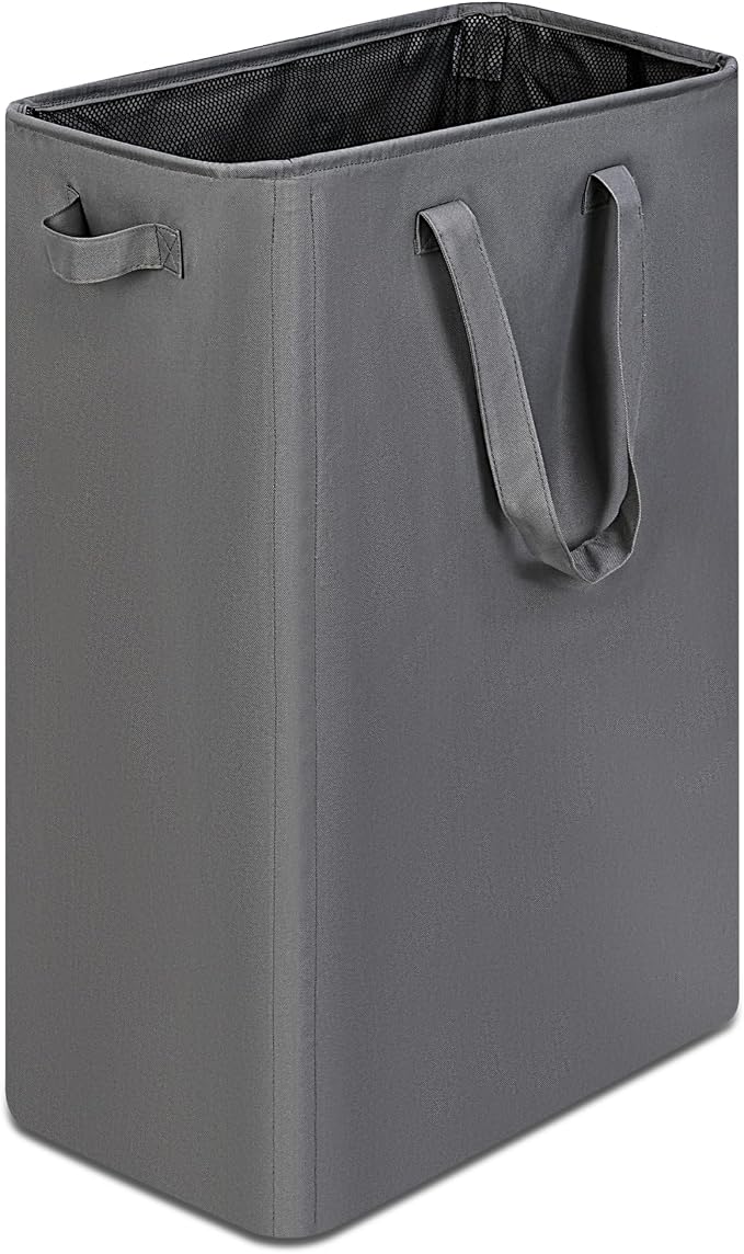 efluky Slim Laundry Basket, Narrow Laundry Hamper with Handles, Collapsible Dirty Clothes Hamper, Tall Laundry Bin for Laundry Room, Dorm and Bedroom, 19.8 Gallon (75L) Grey by efluky