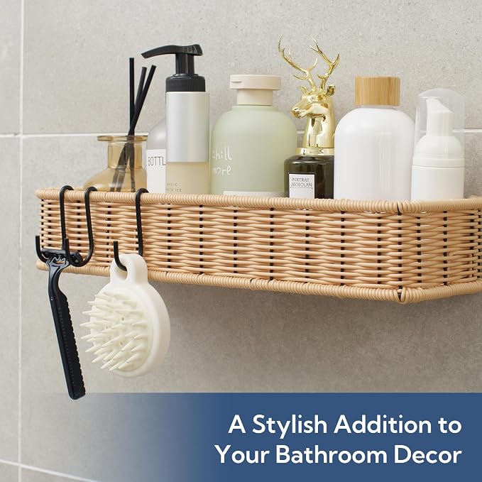 GRANNY SAYS Shower Caddy Hanging, 2 Pack Bathroom Shelves for Shower, Waterproof Shower Shelf for Inside Shower, Shower Shelves for Organization and Storage, Wicker Shower Rack for Home Decor, Natural - Image 5