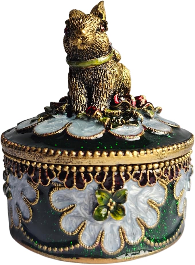 Handcrafted Rabbit Jewelry Box, Antique Gold Finish with Enamel Accents, Vintage Trinket Box for Rings and Small Keepsakes, Decorative Bunny Figurine Ornament by XinZhiRun