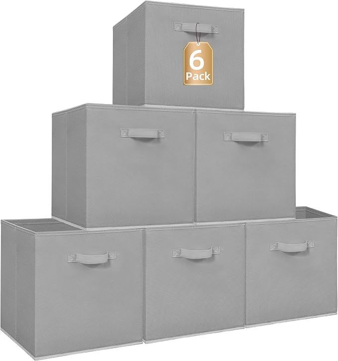 STORAGE MANIAC Storage Cubes, 13 Inch Collapsible Storage Bins with Handles, 6 Pack Fabric Foldable Bins for Organization, Durable Storage Bins for Closet, Shelves, Offices, Toys, 6-Pack Grey by STORAGEMANIAC