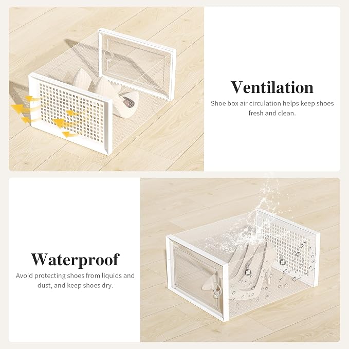 Kuject X-Large Shoe Storage Boxes Organizers Clear Plastic Stackable 12 Pack, Shoe Rack & Holder Substitute, Sneaker Containers, Toy Storage Organizer Bins for Entryway, Closet, Under Bed, White - Image 6