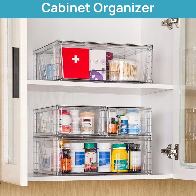 Vtopmart 3 Pack Stackable Storage Drawers, Easily Assemble Acrylic Bathroom Undersink Organizers,Clear Plastic Storage Bins for Closet,Cabinet,Pantry,Medicine Organization - Image 8