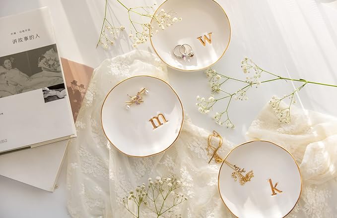 COLLECTIVE HOME - Ceramic Jewelry Tray, Decorative Trinket Dish for Rings Earrings Necklaces Bracelet Watch Keys, Birthday Mother's Day Christmas Gift for Women, 4.75", White Surface (T) - Image 6