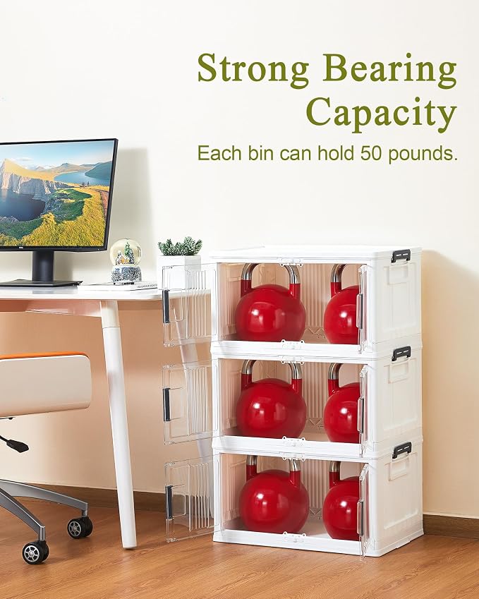 OlarHike 48QT Lockable Storage Bins with Lids - Folding Storage box with Doors and Wheels, Collapsible Plastic Storage Bins for Closets, Stackable Storage Organizer, Storage Containers, 4 Pack Cubes - Image 5