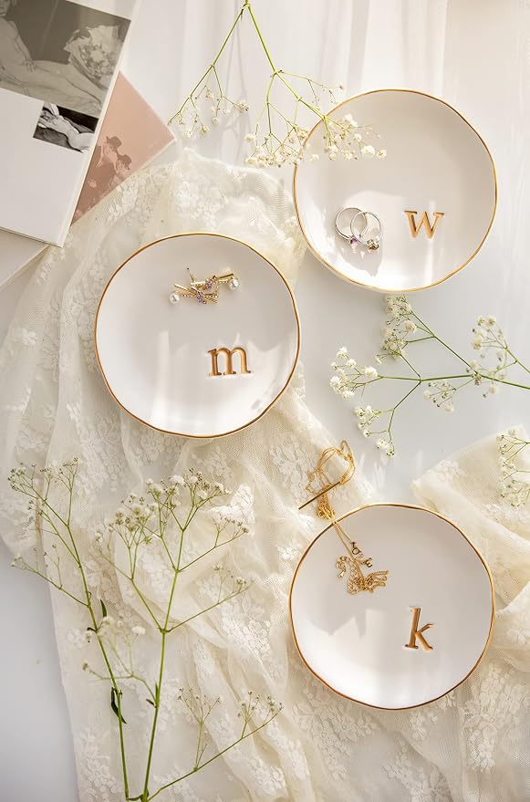 COLLECTIVE HOME - Ceramic Jewelry Tray, Decorative Trinket Dish for Rings Earrings Necklaces Bracelet Watch Keys, Birthday Mother's Day Christmas Gift for Women, 4.75", White Surface (E) - Image 6