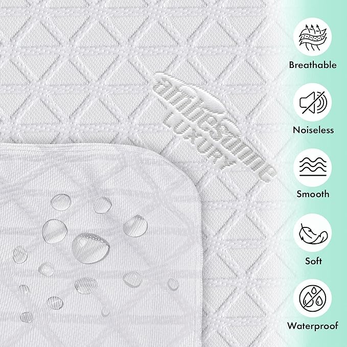 Ambesonne Fiber Fitted Sheet Style Mattress Protector 100% Waterproof 3D Air Fabric Soft and Breathable Bed Cover with 8''-21'' Deep Pocket for a Hotel Quality Comfortable Sleep, Twin