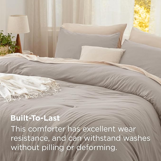Bedsure Full Comforter Set, Linen Soft Prewashed Bedding for All Seasons, 3 Pieces GentleSoft™ Bed Set, 1 Lightweight Comforter (82"x86") and 2 Pillowcases (20"x26")