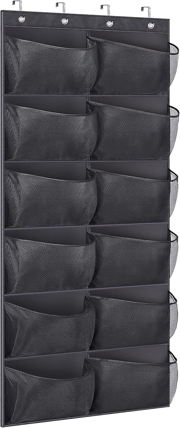 KIMBORA Boots Hanging Shoe Organizer for Closet 12 Extra Large Mesh Pockets Over The Door Shoe Rack for Men Shoes Size 16, Black by KIMBORA