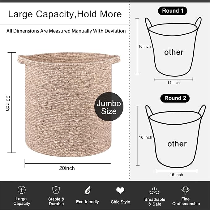 OIAHOMY 80L Laundry Hamper, Storage Basket with Handles, Laundry Basket For Toys, Pillows, Blankets,Clothes-20x18in-Brown - Image 4