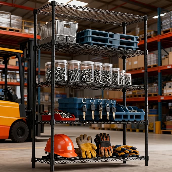 M MZG 1750LBS 47.2" W 5 Tiers Shelf Steel Storage Shelves Shelving Unit Steel Organizer Wire Rack for Home,Kitchen,Office,Garage Black 17.7" D x 47.2" W x 72.4" H - Image 6