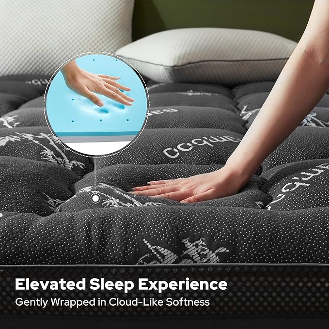 BEDLORE 4 Inch Memory Foam Mattress Topper Twin XL,2-in-1 Dual Layer Design (2" Gel Memory Foam + 2" Plush Pillow Top Cover) Mattress Topper Medium-Firm,Pressure Relief & Back Pain Support(Dark Gray)