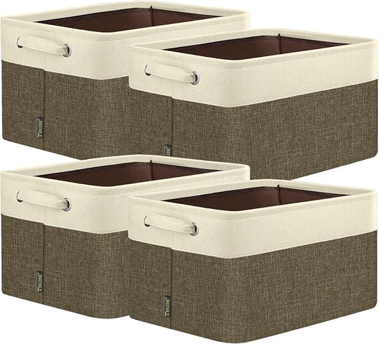 BALEINE 4 Pack Fabric Closet Storage Bins for Shelves, Linen Closet Organizers and Storage, Decorative Baskets for Organizing, Shelf, Clothes, Home, Office (Brown, 14''x10''x8.5'') by BALEINE
