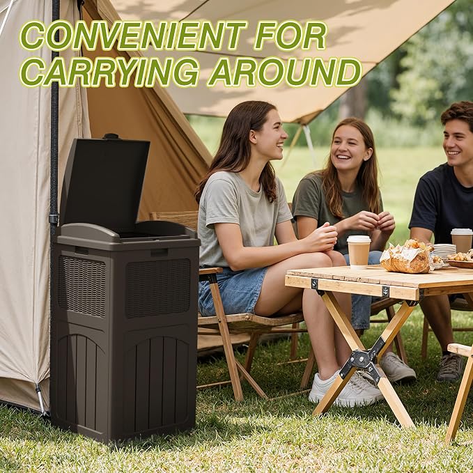 Greesum 33 Gallon Outdoor Trash Can with Lid, Waterproof Resin Garbage Bin for Hideaway, Deck, Patio, Brown - Image 5