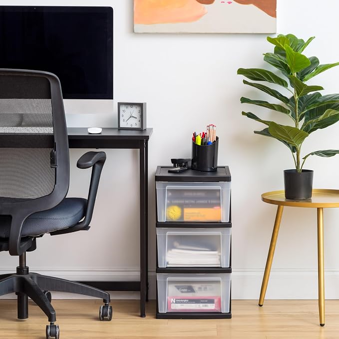 IRIS USA Plastic Drawer Storage Organizer, 3-Drawers, 2-Pack, for Classroom Art Craft Supplies, Bathroom Bedroom, Laundry Room, Black/Clear - Image 5