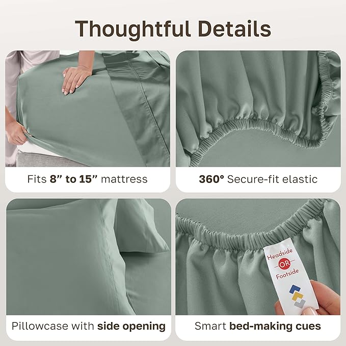 California Design Den Twin Sheet Set - 100% Cotton, Luxury 600 Thread Count Deep Pocket Twin Sheets, Soft Durable Bedding with Sateen Weave (Sage Green - Cool Tone)