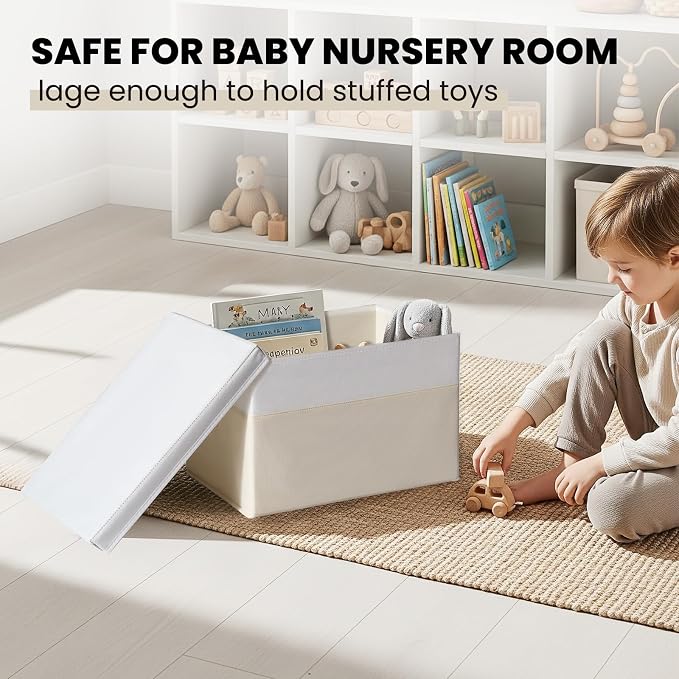 Large Nursery Closet Organizer Bins with Lids 4 Pack - 23 QT Decorative Storage Baskets for Living Room Bedroom Shelf - Stackable Storage Boxes with Lids Handles for Clothes Sweater Book Towel Purse - Image 3