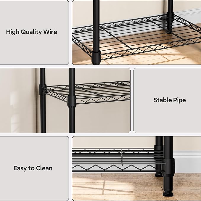 M MZG 4 Tiers Shelf Metal Storage Shelves Wire Rack Closet Organizers for Garage Kitchen Bathroom Laundry Black 11.8" D x 17.7" W x 41.9" H - Image 4