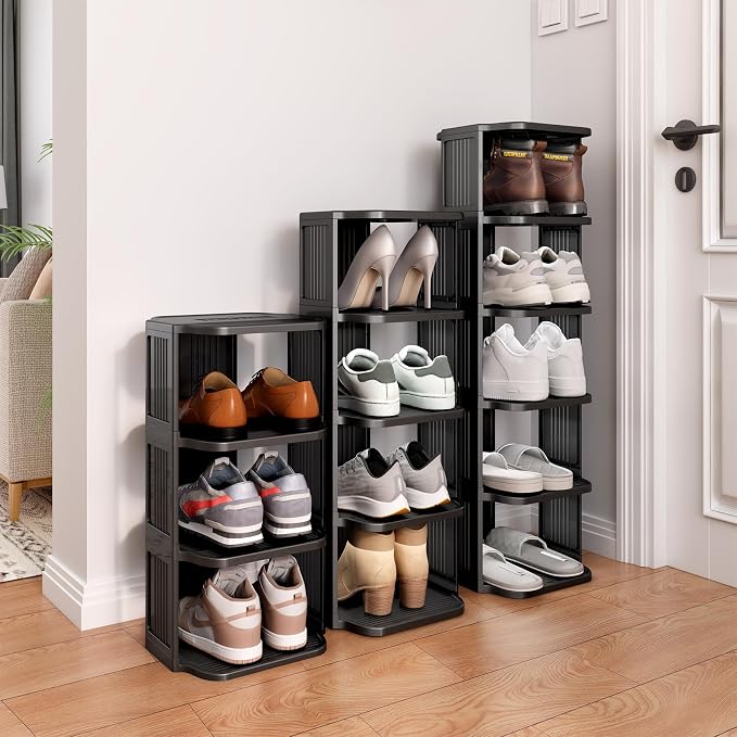 Shoe Racks for Closet, 5 Tiers Stackable Shoe Rack for Front Door Entrance Free Standing Plastic Shoe Stand Narrow Tall Vertical Shoe Rack, Closet Shoe Organizer for Small Spaces Shoe Storage - Image 2